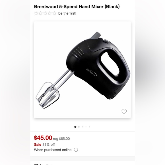 NEW Brentwood 5 Speed Hand Mixer - Black - 150 Watt - Model HM-44 - Picture 2 of 7